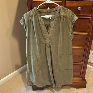 Anthropologie women’s dress, sz large, short sleeve, Linen/cotton, green, spring